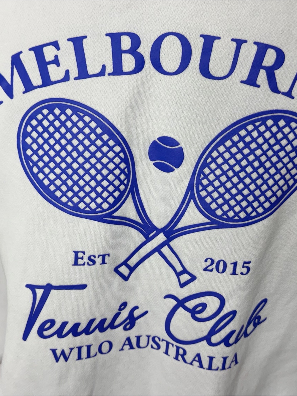Tennis Club Graphic Crewneck Sweatshirt - White with Blue Print - Picture 10 of 15